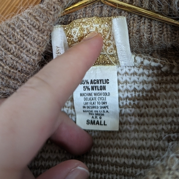 Vintage 80s Needle and Yarn Teddy Bear Oversized Knit Mock Neck Sweater - Picture 5 of 7